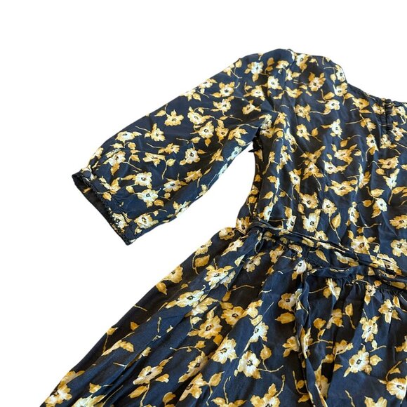 Free People 3/4 Sleeve Floral Print Dress Cotton Blend Grey Yellow Size 12 Women - Picture 9 of 12